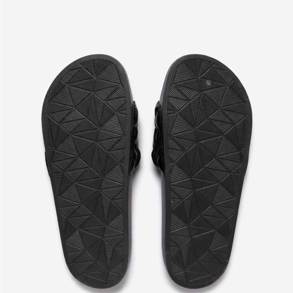 Kurt Geiger Black Quilted Slide Sandals with Gold Bee Emblem - Picture 2 of 3